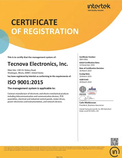 TEI ISO Certificate ISO Certification-Tecnova